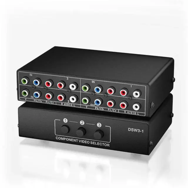 Main image of 3 in 1 Out Component AV Switch Box, 3-Port 5 RCA YPbPr RGB Component Video Selector with L/R Stereo Audio, Supports 1080P, Compatible with Xbox, Wii, PS1/PS2/PS3, SNES, DVD Players, STB and HDTV
