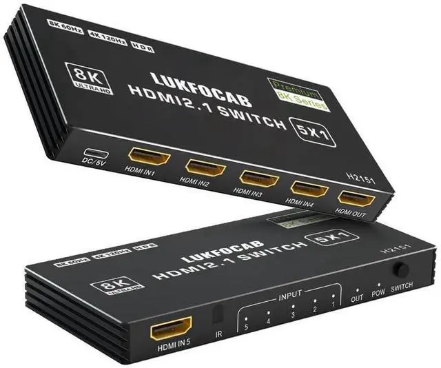 Main image of 5 in 1 Out HDMI 2.1 Switch 8K@60Hz, 5 Port 48Gbps HDMI Switcher Selector Box with IR Remote, Support 4K@120Hz HDR10+ HDCP2.3 3D, for PS5/PS4/PS3, Xbox Series X, Nintendo Switch, Laptop PC HDTV Monitor