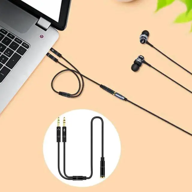 Alt view image 6 of 6 - 3.5mm AUX Audio Mic Splitter Cable, 1 Female to 2 Male Headphone Microphone Y Adapter Cable, 1 Pack