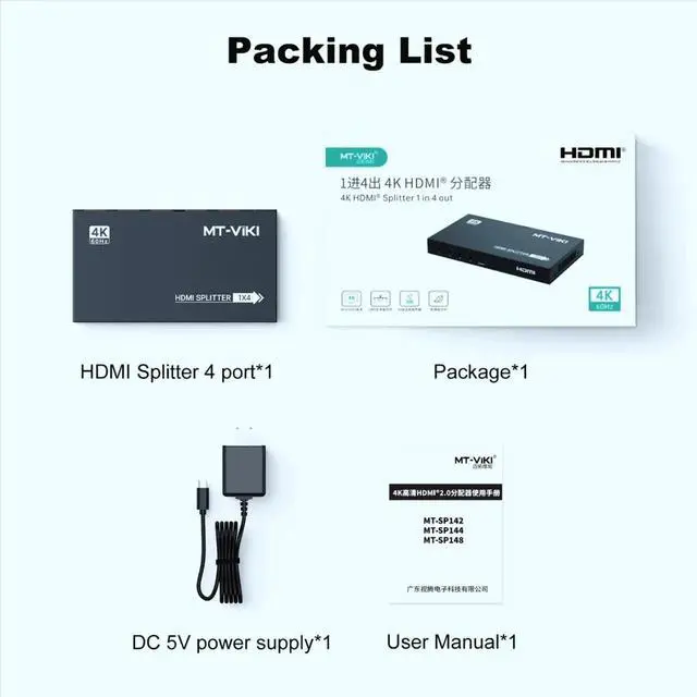 Alt view image 4 of 7 - MT-VIKI 1 in 4 Out HDMI Splitter 4K@60Hz, HDMI 2.0b 18Gbps Video Distributor Support RGB 4:4:4 HDCP2.2, for PS4, Fire Stick, HDTV Monitor