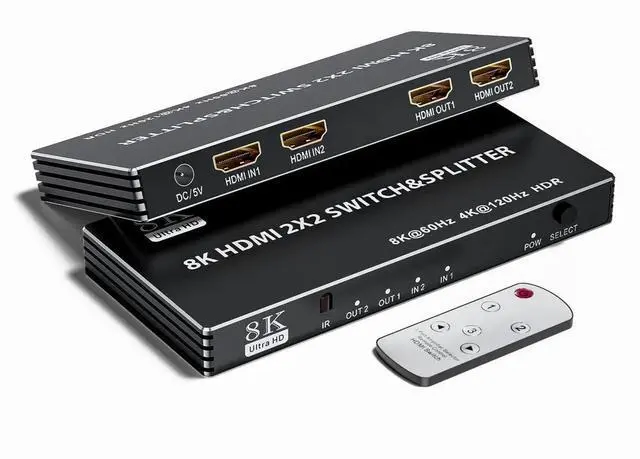 Main image of 2x2 HDMI 2.1 Matrix Switch Splitter with IR Remote, 2 In 2 Out 8K@60Hz 4K@120Hz HDMI Matrix Switcher Support HDCP2.3, HDR10, HDR10+ & 3D for Gaming PC, Game Consoles, 8K TV Monitor
