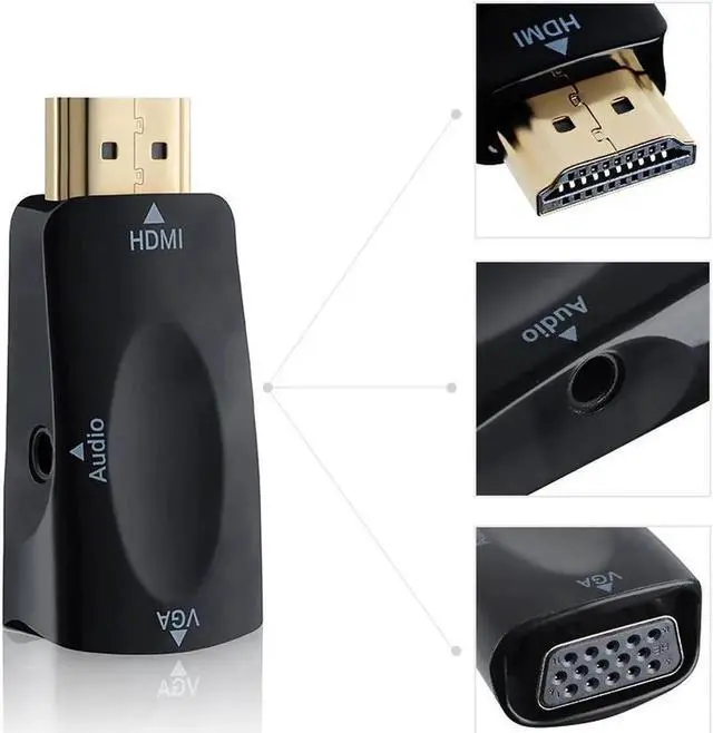 Alt view image 2 of 4 - Gold-Plated HDMI to VGA Converter Adapter with 3.5mm Audio Jack, 1080P Digital to Analog Video Adapter for PC, Laptop, DVD, Desktop, Black