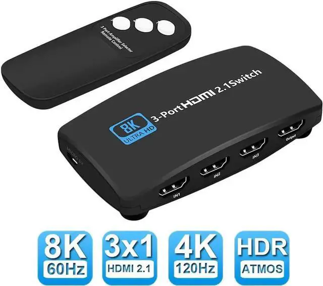 Main image of 3 in 1 Out HDMI 2.1 8K Switch with IR Remote, 48Gbps High Speed HDMI Switcher Support 8K@60Hz 4K@120Hz HDR HDCP2.3, Converter Selector for Xbox, PS5, Projectors, Monitors