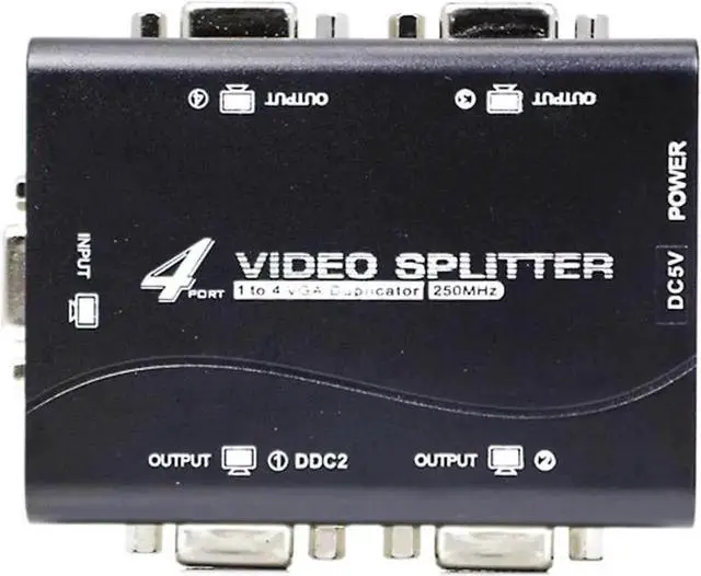 Main image of 1 in 4 Out VGA Splitter Hub 4 Ports, 250MHz Bandwidth VGA Video Distributor Support Max 1920x1440@60Hz Resolution