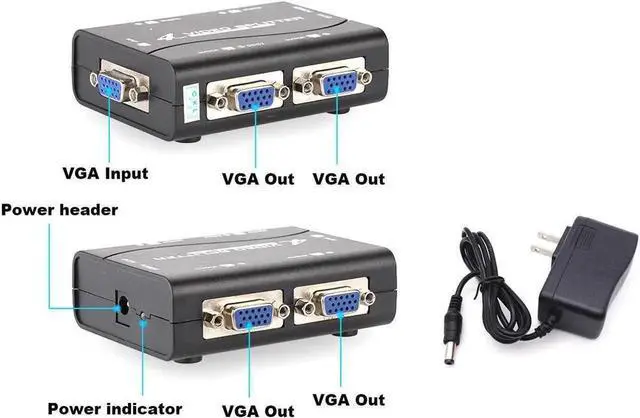 Alt view image 6 of 6 - 1 in 4 Out VGA Splitter Hub 4 Ports, 250MHz Bandwidth VGA Video Distributor Support Max 1920x1440@60Hz Resolution