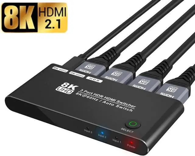 Main image of 3 in 1 Out HDMI 2.1 8K Switcher, 48Gbps High Speed Ultra HD HDMI Switch Support 8K@60Hz 4K@120Hz HDCP2.3 HDR, Video Converter Selector for Xbox Series X, PS5, 8K TV Monitor