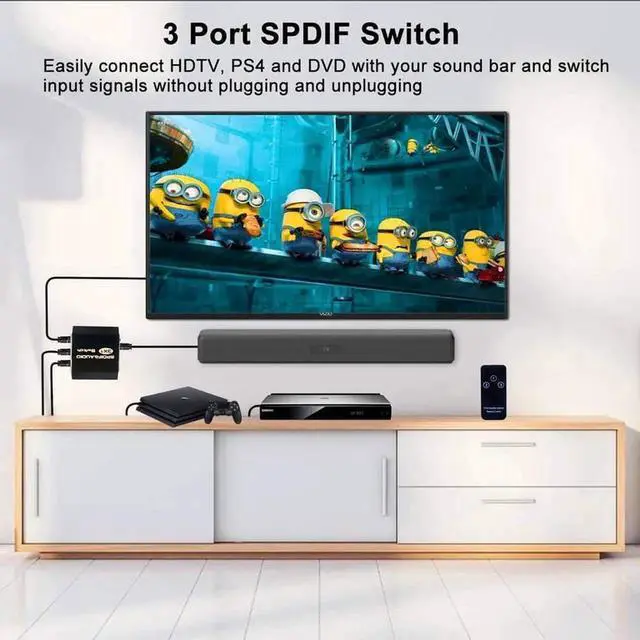 Alt view image 7 of 7 - 3 in 1 Out SPDIF Toslink Optical Audio Switcher Splitter with IR Remote, 3-Port Digital Optical Audio Selector Box for Soundbar, Amplifier, HDTV