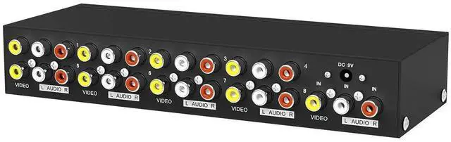 Main image of MT-VIKI 1 in 8 Out 3 RCA Composite AV Splitter, 8-Port Analog Video Audio Distributor Box for CCTV, DVD, TV, Projector