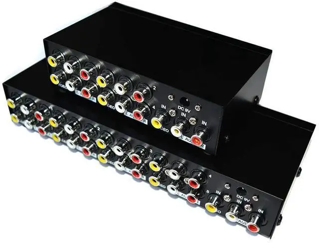 Alt view image 3 of 7 - MT-VIKI 1 in 8 Out 3 RCA Composite AV Splitter, 8-Port Analog Video Audio Distributor Box for CCTV, DVD, TV, Projector