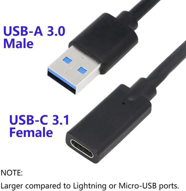 Alt view image 5 of 7 - 3FT USB 3.0 Type A Male to USB-C Female Adapter Cable, Black 5Gbps Data & Charging Converter Cord for Laptops, Phones, Power Banks