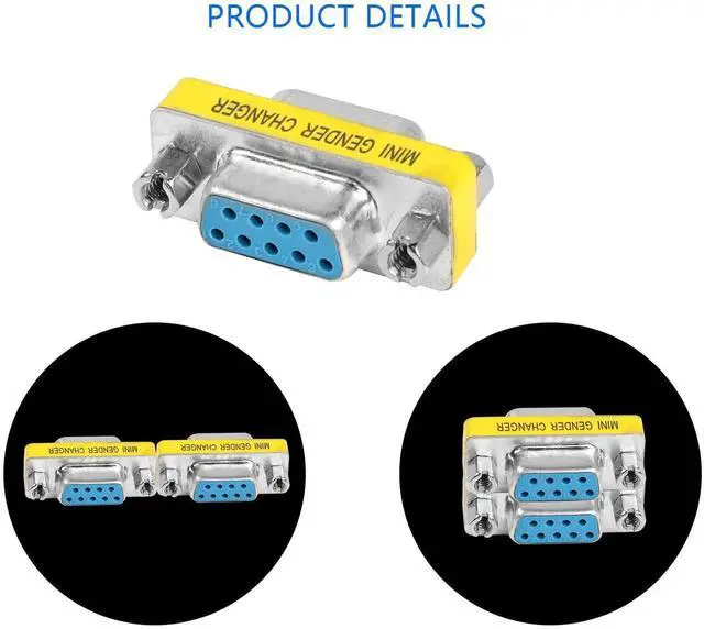 Alt view image 5 of 7 - 4-Pack DB9 Female to Female Gender Changer, 9 Pin D-SUB RS232 Serial Port Coupler Adapter for Serial Communication Devices, PLC Controllers, POS Equipment