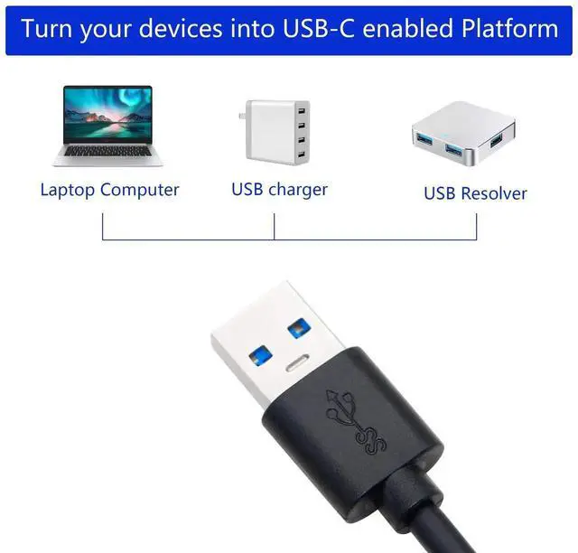 Alt view image 2 of 7 - 15cm Black USB 3.0 Type A Male to USB-C Female Adapter, Gold-Plated USB-A to USB-C Female Converter for Data Transfer & Charging, Laptops, Power Banks, Smartphones