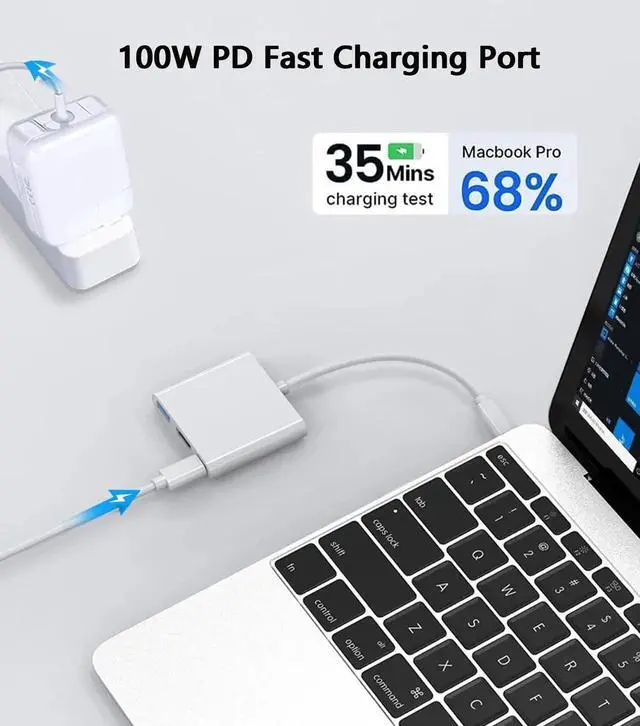 Alt view image 7 of 7 - 2-Pack 3-in-1 USB-C Multiport Adapter, USB-C to 4K HDMI + USB3.0 + 100W PD Charging Dongle, Type-C OTG Splitter Compatible with iPhone 15/16, iPad Air/Pro, MacBook, Dell XPS, Samsung Galaxy S23