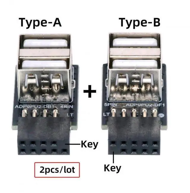 Alt view image 4 of 7 - 2-Pack Horizontal 9/10Pin Motherboard Header to Dual USB 2.0 Female Adapter, Internal Mainboard USB 2.0 Converter for DIY PC, Gaming Cases