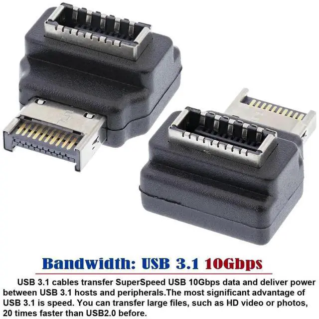 Alt view image 6 of 7 - 90-Degree Angled USB 3.1 Type-E Male to Female Extension Adapter, 20Pin Motherboard Front Panel Header Extender Supports 10Gbps Data & Power for DIY Gaming PC Cases, MSI, ASUS, Gigabyte Mainboards