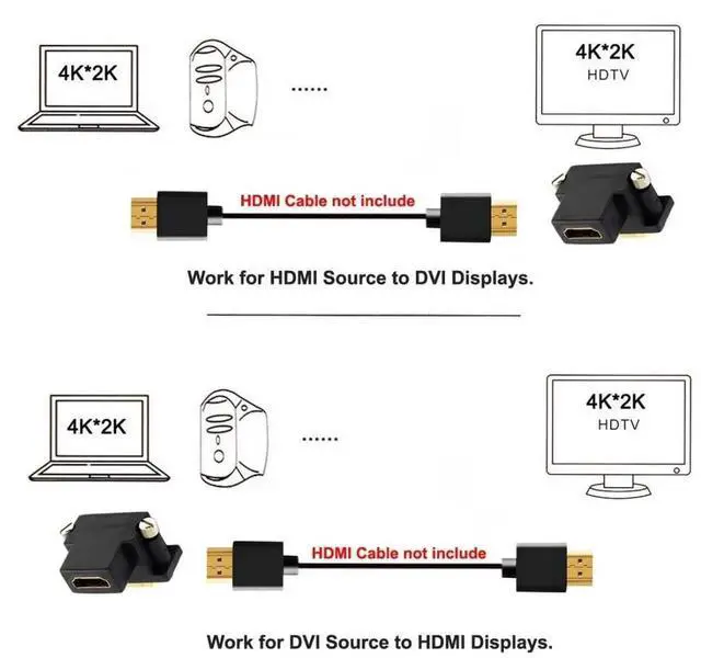 Alt view image 5 of 7 - 90° Upward Angled DVI Male to HDMI Female Bidirectional Adapter, Gold-Plated HDMI DVI-D Video Converter for PCs, Monitors, HD TVs & Projectors