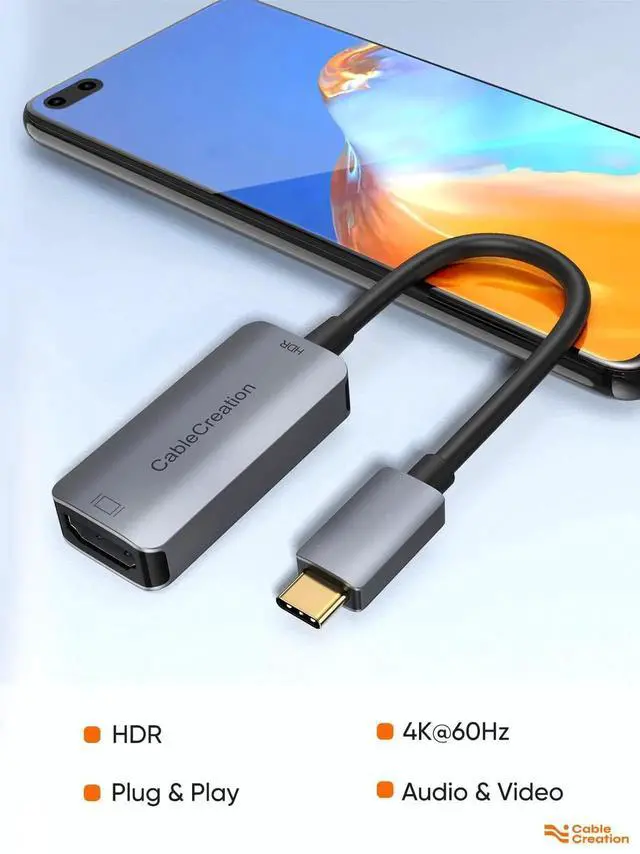 Alt view image 3 of 7 - 4K@60Hz HDR USB C to HDMI Adapter, Aluminum Thunderbolt 3 Type C Male to HDMI Female Converter Compatible with MacBook Pro/Air, iPad Pro, Surface Book 2, Galaxy S22 S20 for Home Office