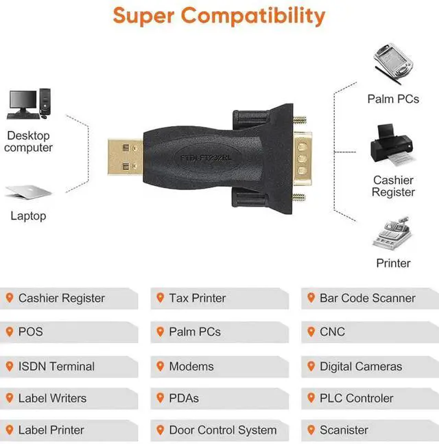 Alt view image 4 of 7 - CableCreation USB to RS232 Serial Adapter with FTDI Chipset, USB 2.0 Male to DB9 RS232 Female Converter, Black for Cash Register, Modem, Scanner, Industrial Machinery & CNC Equipment