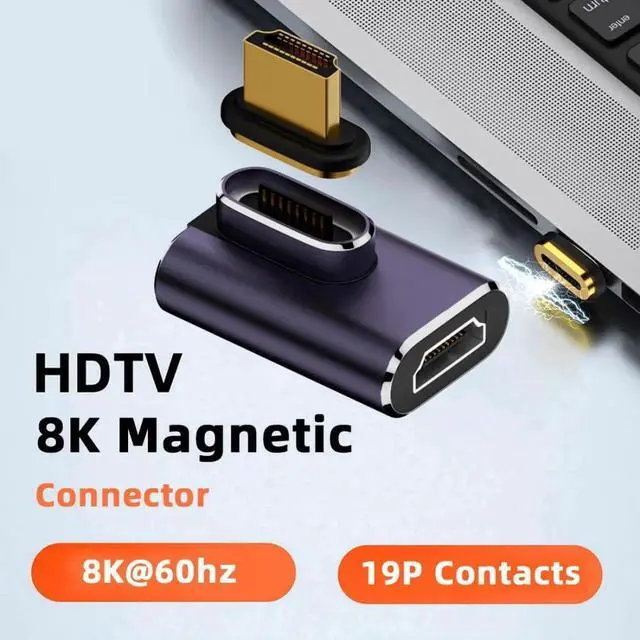 Alt view image 2 of 7 - Magnetic 90 Degree Right Angle HDMI 2.1 Adapter, 48Gbps High Speed Gold-Plated HDMI Male to Female Gender Changer Support 8K@60Hz, 4K@120Hz for Gaming TV Monitor Projector
