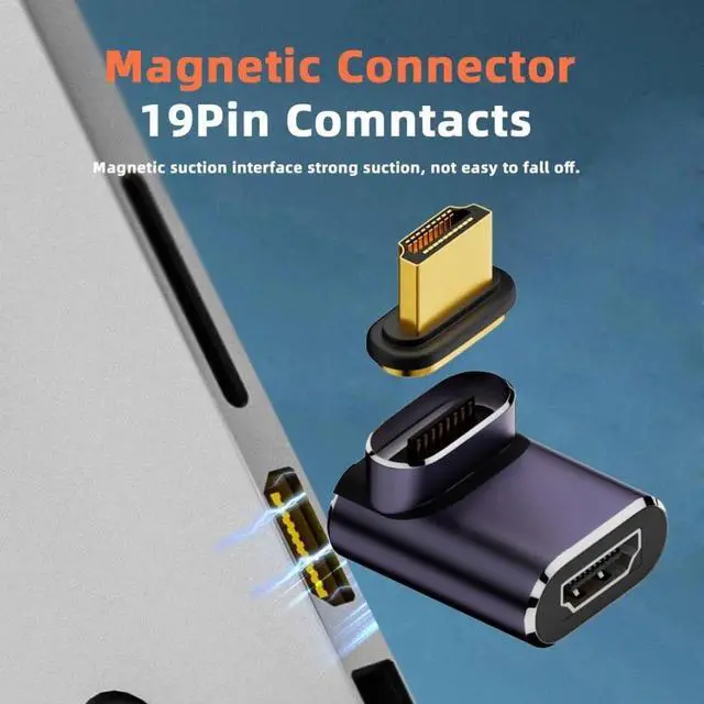 Alt view image 6 of 7 - Magnetic 90 Degree Up Angled HDMI 2.1 Adapter, 48Gbps High Speed Gold-Plated HDMI Male to Female Gender Changer Support 8K@60Hz, 4K@120Hz for TV, Monitor, Game Console