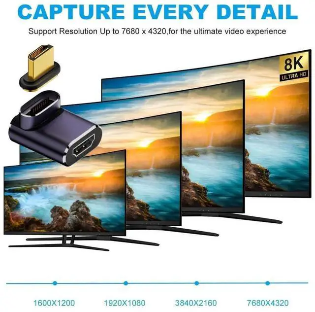 Alt view image 5 of 7 - Magnetic 90 Degree Up Angled HDMI 2.1 Adapter, 48Gbps High Speed Gold-Plated HDMI Male to Female Gender Changer Support 8K@60Hz, 4K@120Hz for TV, Monitor, Game Console