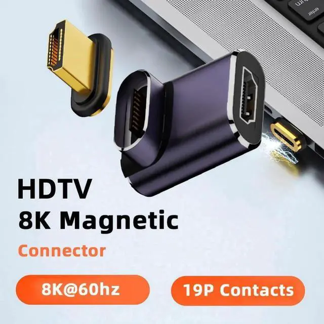 Alt view image 4 of 7 - Magnetic 90 Degree Up Angled HDMI 2.1 Adapter, 48Gbps High Speed Gold-Plated HDMI Male to Female Gender Changer Support 8K@60Hz, 4K@120Hz for TV, Monitor, Game Console