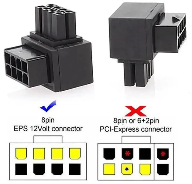Alt view image 3 of 7 - 2 Pack 90 Degree Up & Down Angled ATX 8Pin EPS CPU Power Adapter, 12V EPS 8P Male to Female Elbow Power Header Converter for PC Motherboard CPU Power Supply