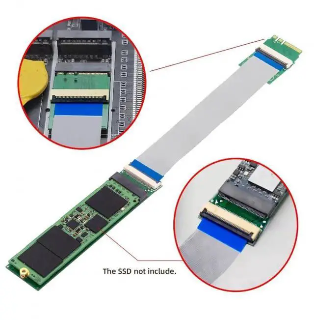 Alt view image 2 of 7 - NGFF 2230 A+E-Key Male to NVMe M-Key Female PCIe 4.0 Extension Flat Cable, M.2 SSD Riser Adapter Support 2230/2242/2260/2280 NVMe SSD for Laptop Motherboard