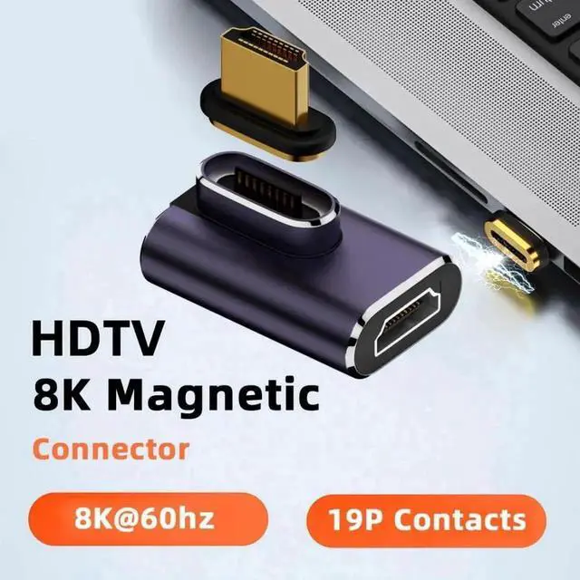 Alt view image 5 of 7 - Magnetic 90 Degree Right Angled HDMI 2.1 Adapter, 48Gbps High Speed Gold-Plated HDMI Male to Female Gender Changer Support 8K@60Hz, 4K@120Hz for TV, Monitor, Game Console