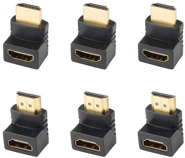 Main image of 6 Pack 90° & 270° Right Angle HDMI Adapter, Gold-Plated HDMI Male to Female L-Shape Extender Connector Support 4K & 3D Video for TV, Monitor, Game Console