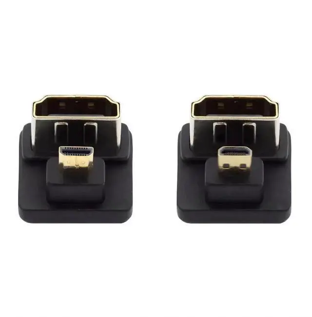 Main image of 2 Pack 180 Degree Micro HDMI Male to Standard HDMI Female Angled Adapter, 4K@60Hz Bi-Directional Extender Connector for Action Camera, Tablet, Laptop