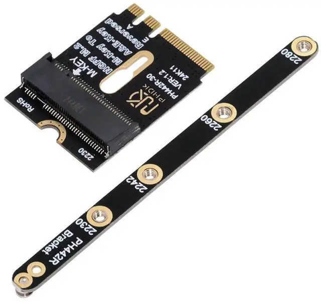 Main image of 2230 NGFF A+E-Key Male to NVMe M-Key Female PCIe 4.0 SSD Extension Adapter with Fixed Mount Bracket, M.2 Riser Card for Laptop Motherboard 2280 NVMe SSD