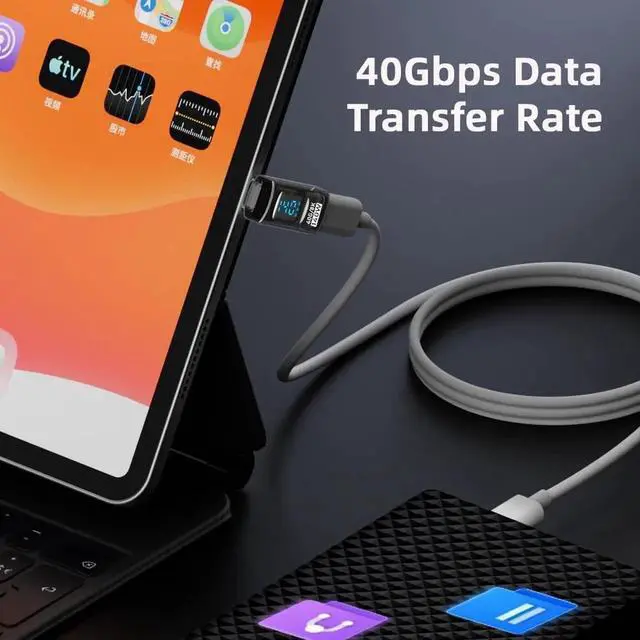 Alt view image 3 of 7 - Transparent USB-C 90 Degree Up Down Angled Extension Adapter, USB4 40Gbps 140W PD Fast Charge LED Current Voltage Monitor Type-C Male to Female Smart Display Adapter