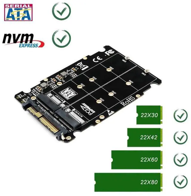 Alt view image 7 of 7 - NGFF M.2 to U.2 SFF-8639 Adapter, PCIe M.2 Converter Supports M Key & Key B SSD, M2 NVMe SATA to U.2 Drive Converter for Desktop PC Workstation Server