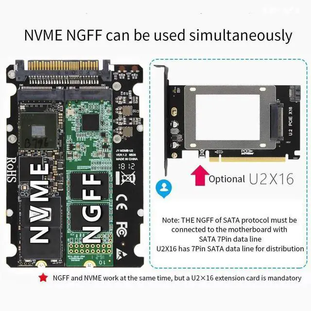 Alt view image 5 of 7 - NGFF M.2 to U.2 SFF-8639 Adapter, PCIe M.2 Converter Supports M Key & Key B SSD, M2 NVMe SATA to U.2 Drive Converter for Desktop PC Workstation Server