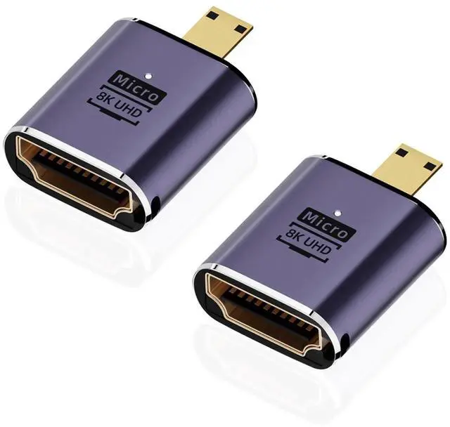 Main image of 2 Pack 8K Micro HDMI Male to HDMI Female Adapter, Micro HDMI to HDMI Converter Connector for Sony A6000 Raspberry Pi 4 GoPro Hero 7 Sport Cameras