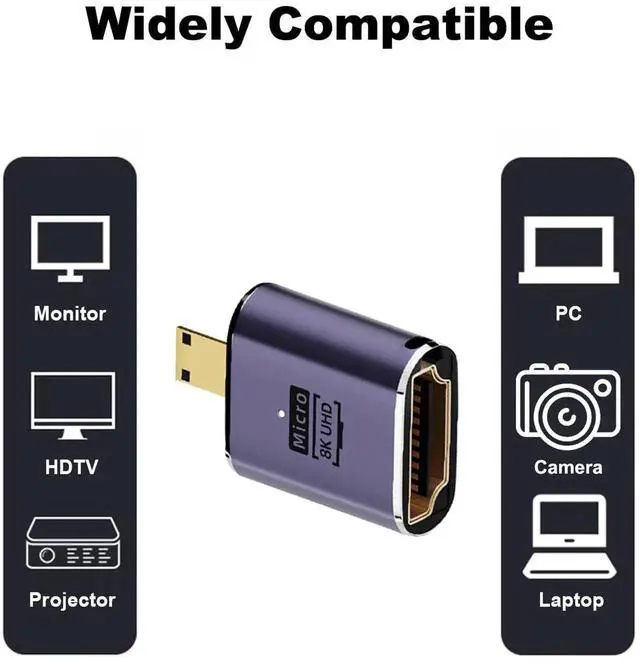 Alt view image 2 of 5 - 2 Pack 8K Micro HDMI Male to HDMI Female Adapter, Micro HDMI to HDMI Converter Connector for Sony A6000 Raspberry Pi 4 GoPro Hero 7 Sport Cameras