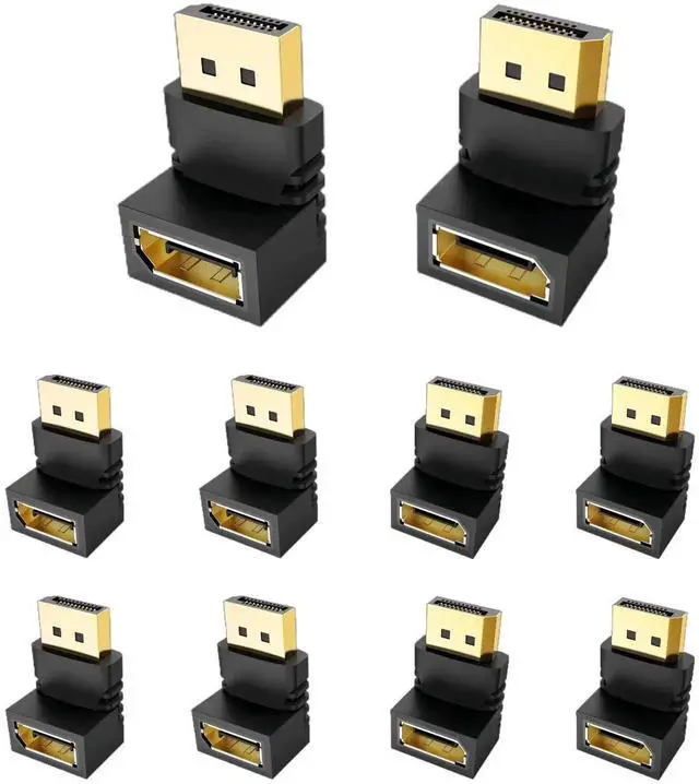 Main image of 10 Pack Gold-Plated DP Male to Female Adapter Combo, 90° & 270 Degree Right Angle DisplayPort Extender Supports 4K Video for PC Laptop Monitor Projector