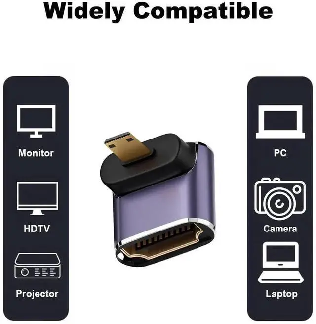 Alt view image 3 of 6 - 2 Pack 90° Up & Down Right Angle Micro HDMI Male to Female Adapter, 8K Micro HDMI to HDMI Extender for Sony A6000 Raspberry Pi 4 GoPro Hero 7 Sport Cameras