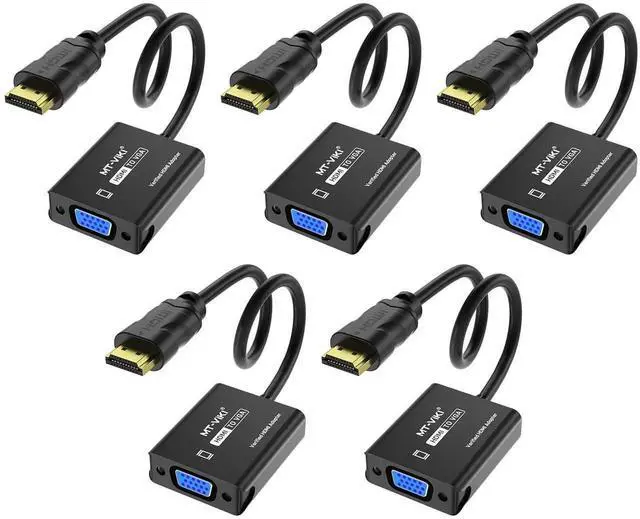 Main image of 5 Pack MT-VIKI Gold-Plated HDMI Male to VGA Female Adapter, Digital HDMI to Analog VGA Video Converter for Laptop PC Monitor Projector HDTV Chromebook Raspberry Pi Roku Xbox
