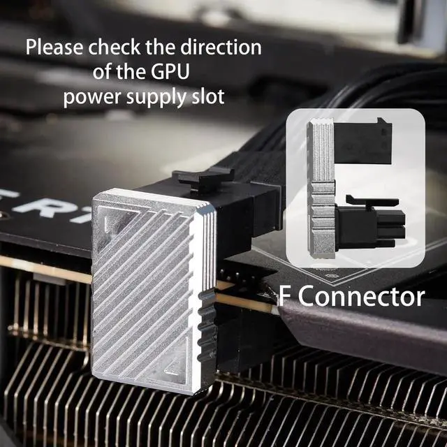 Alt view image 5 of 6 - 180 Degree U-Turn 12VHPWR 16Pin PCIe 5.0 GPU Power Adapter, Silver 12VHPWR Male to Female Angled Connector for RTX 40/50 Series Graphics Card PC Chassis Cable Management