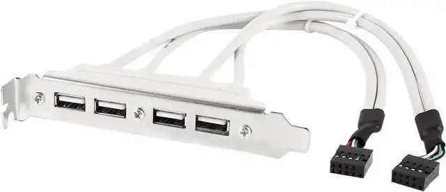 Main image of 1ft 4-Port USB 2.0 PCI Bracket Splitter Cable, Dual 9Pin Motherboard Headers to 4 USB 2.0 Female Ports with Full-Profile PCI Slot Cover