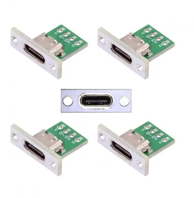 Main image of 5Pcs DIY Panel Mount USB-C Female Socket with PCB Board, 24Pin USB 2.0 Type-C Connector Replacement Parts for Custom Equipment