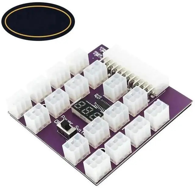 Alt view image 2 of 3 - Purple 17-Port ATX PCIe 6Pin Server PSU Breakout Board Adapter, Max 800W 12V Power Distribution Module with LED Voltage Display for ETH GPU Mining Rig