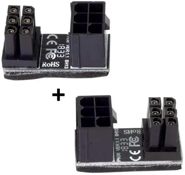 Alt view image 2 of 7 - 2 Pack ATX 6Pin 180 Degree Angled GPU Power Adapter, PCIe 6-Pin Female to Male U-Turn Connector for NVIDIA AMD ASUS Gigabyte MSI Sapphire RX GTX RTX Graphics Card