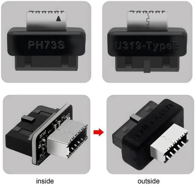 Alt view image 4 of 7 - Vertical USB3.0 20Pin Male Header to USB3.1 Type-E 20Pin Female Adapter, Motherboard Internal Front Panel USB-C Data Extension Converter