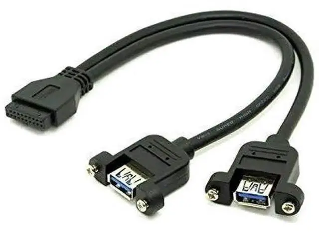 Alt view image 3 of 4 - Black USB 3.0 Front Panel Cable, Dual USB-A Female Screw Mount Bracket to Motherboard 20Pin Internal Header