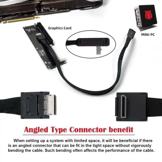Alt view image 6 of 7 - 80cm Down 90-Degree Angled OCuLink Active Cable, PCIe 4.0 SFF-8611 4i Male to Male High-Speed Data Cable for External GPU, NVMe SSD & Mini Workstation