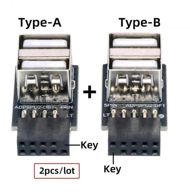 Alt view image 4 of 7 - 2 Pack Horizontal Motherboard Header Splitter Adapter, 9Pin/10Pin Female to Dual USB 2.0 Female Internal Extension Connector