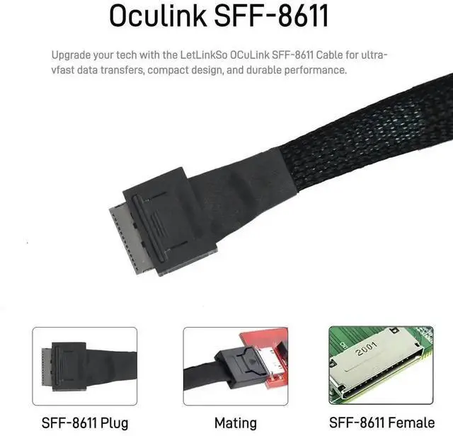 Alt view image 4 of 7 - PCIe 4.0 Oculink Cable SFF-8611 to SFF-8611 8i Server Internal Data Cable, 50CM / 1.6FT